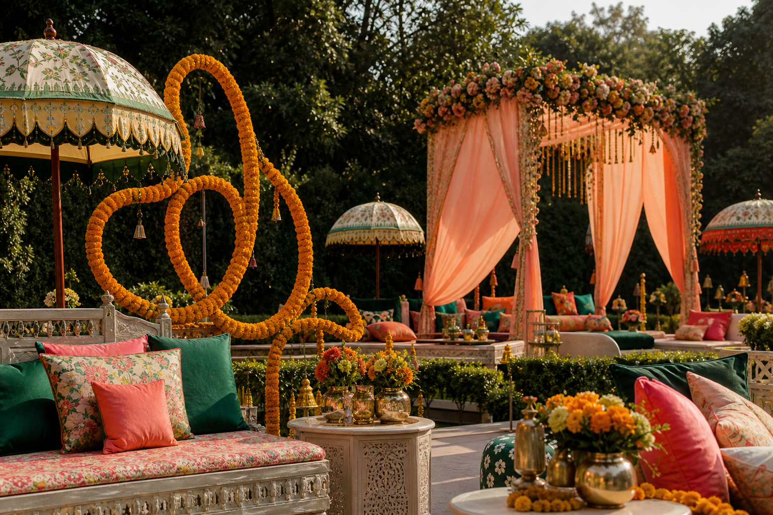 Colorful garden mehendi decor